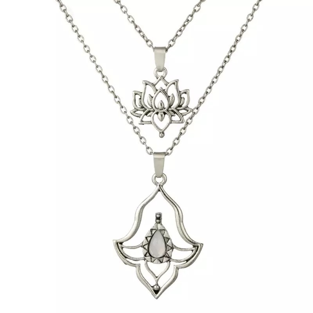 Vintage 3 in 1 Lotus Flower Pendant Necklace - Picture 3 of 16